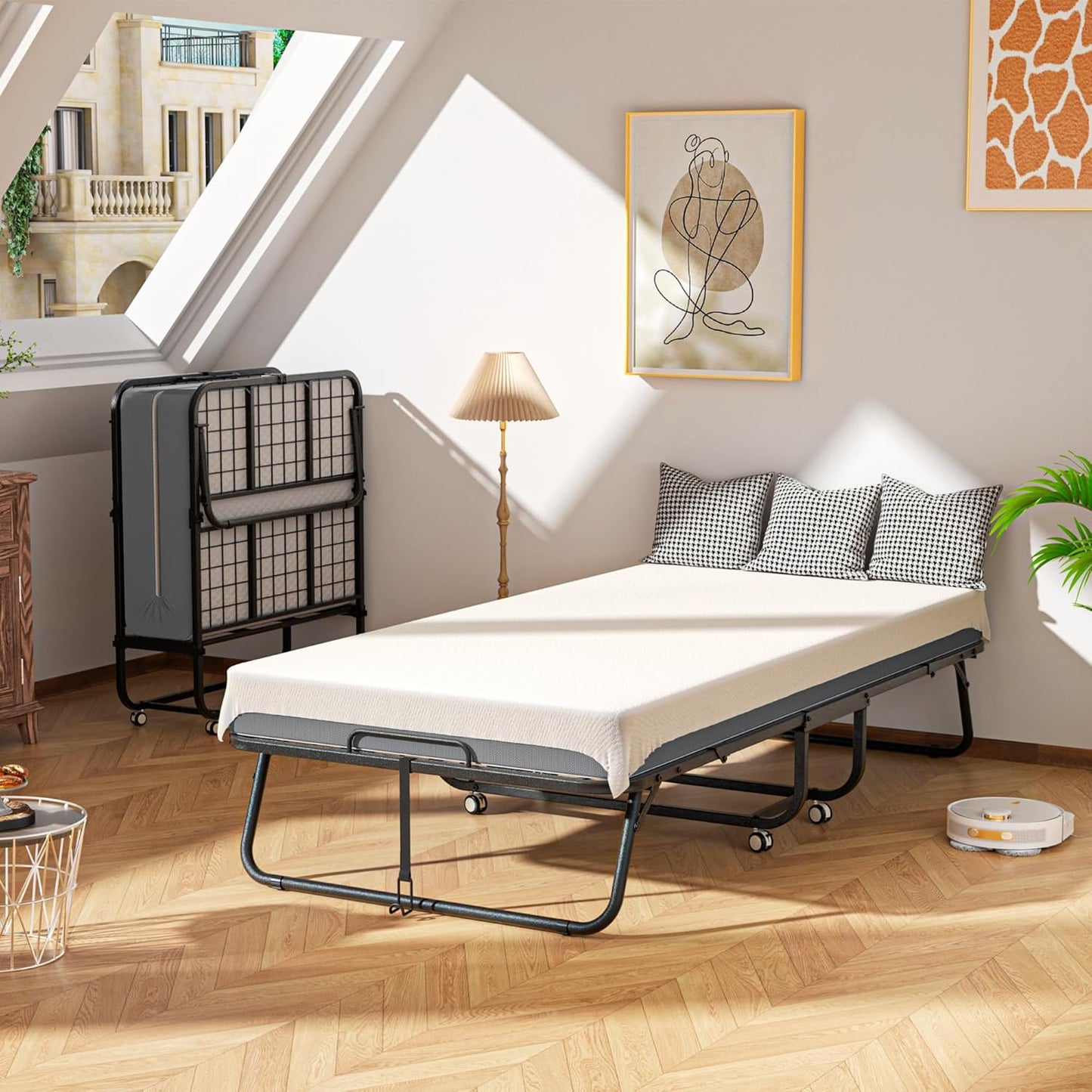 INTERGREAT Folding Guest Bed with Mattress – Portable Cot Bed, Space-Saving Design, 75" x 31"