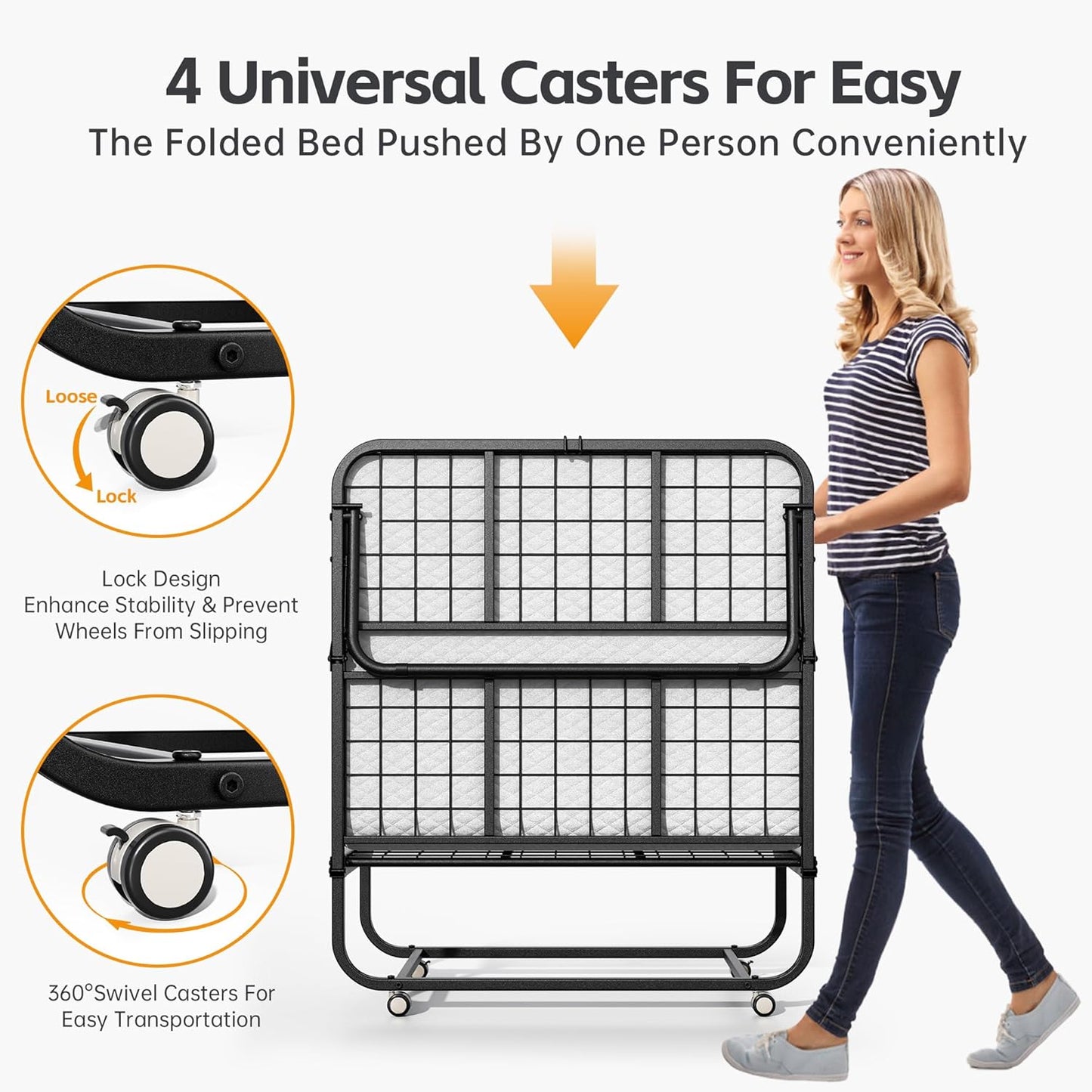 INTERGREAT Folding Guest Bed with Mattress – Portable Cot Bed, Space-Saving Design, 75" x 31"