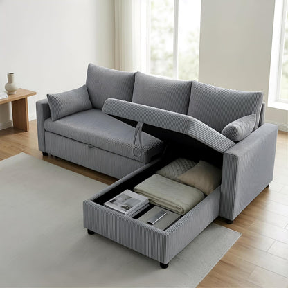 Ball & Cast 86" L-Shaped Pull-Out Sleeper Sofa with Reversible Storage Chaise