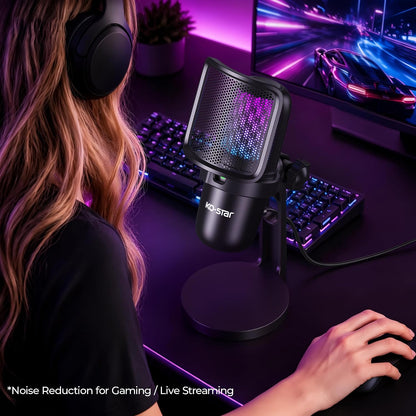 USB RGB Gaming Microphone | Condenser Mic for PC & PS5, Gain Knob, Headphone Jack