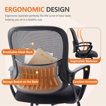 Sweetcrispy Mesh Office Guest Chairs with Lumbar Support – Set of 4 (Black)