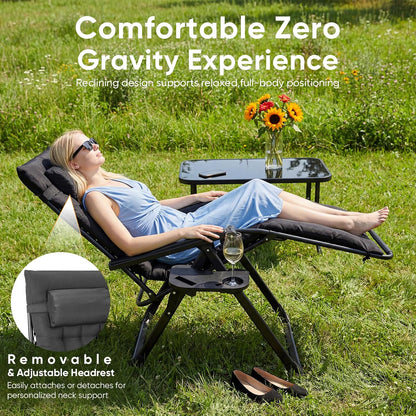 NEWBULIG Zero Gravity Recliner Chair with Cup Holder Tray & Removable Cushion – Black