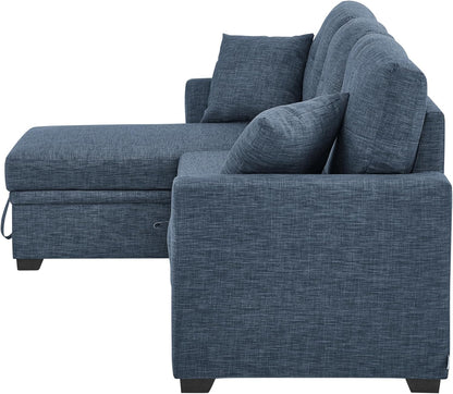 Ball & Cast 85" Convertible Sectional Sleeper Sofa with Storage Chaise (Blue)