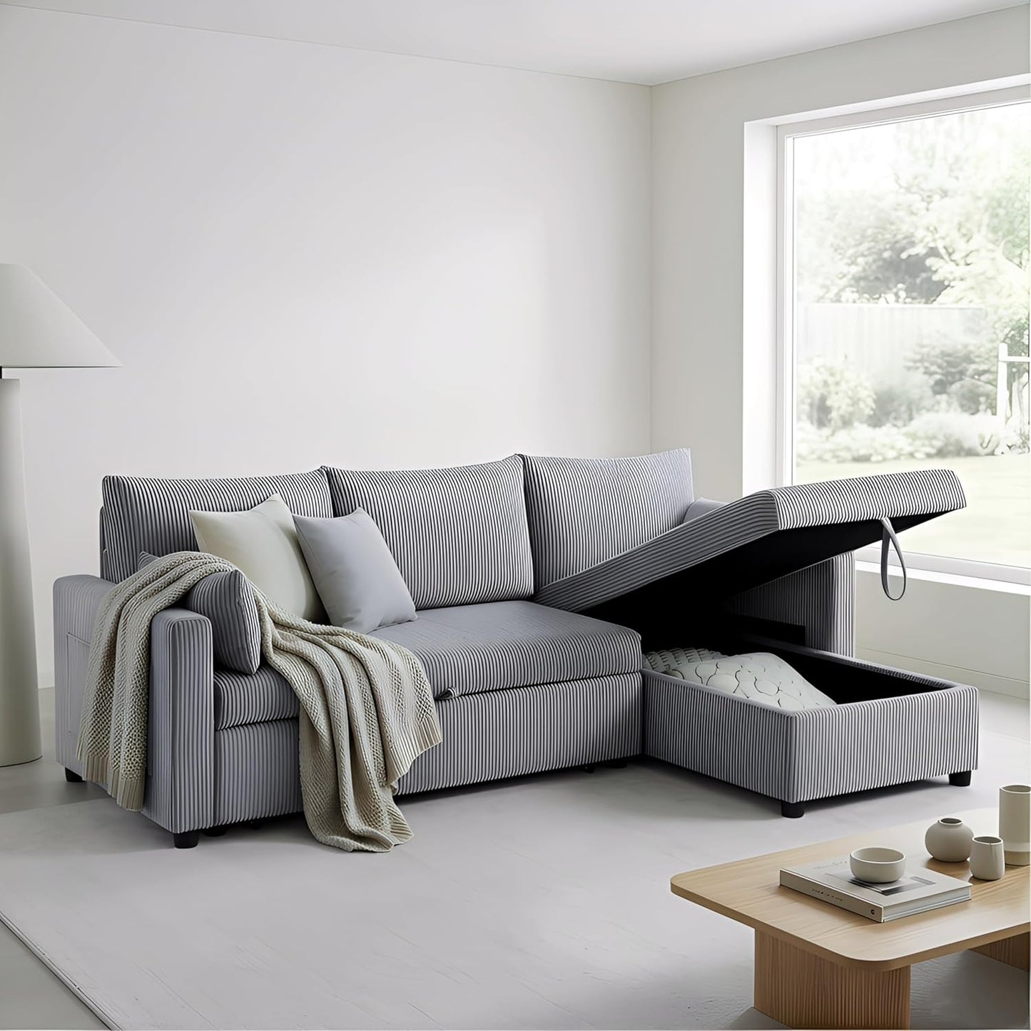 Ball & Cast 86" L-Shaped Pull-Out Sleeper Sofa with Reversible Storage Chaise