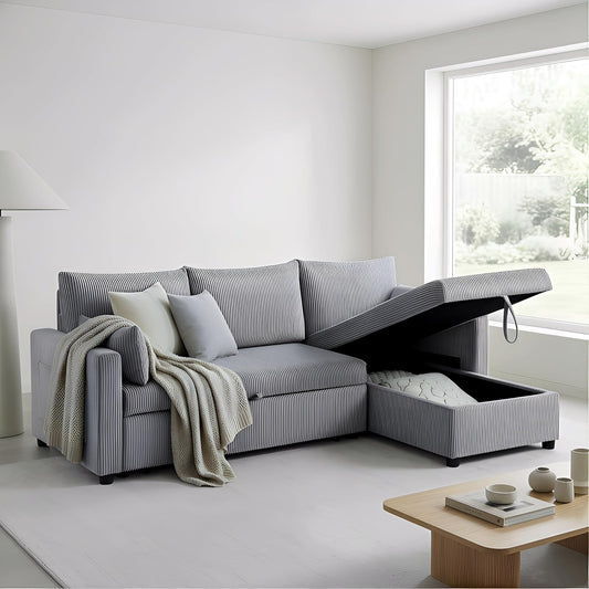 Ball & Cast 86" L-Shaped Pull-Out Sleeper Sofa with Reversible Storage Chaise
