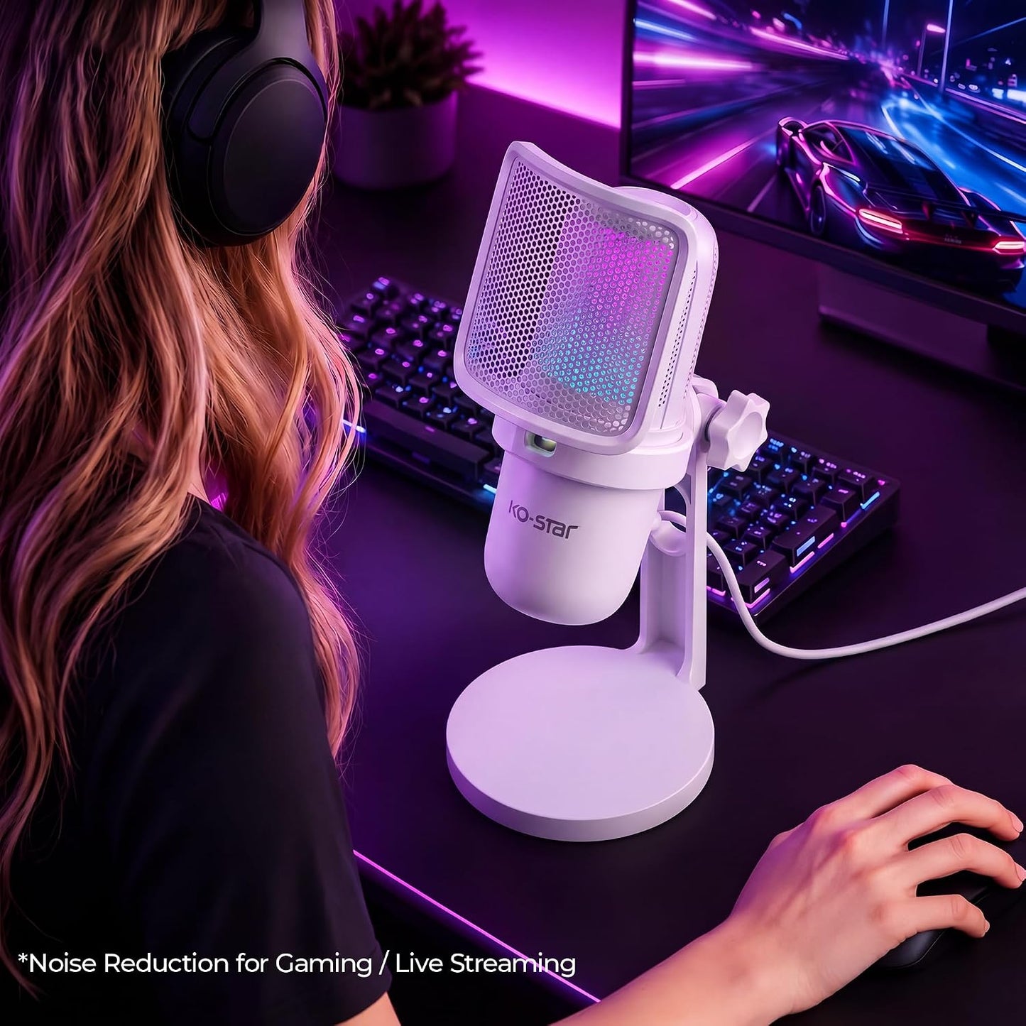 RGB USB Gaming Microphone, White | Touch Mute, Plug & Play