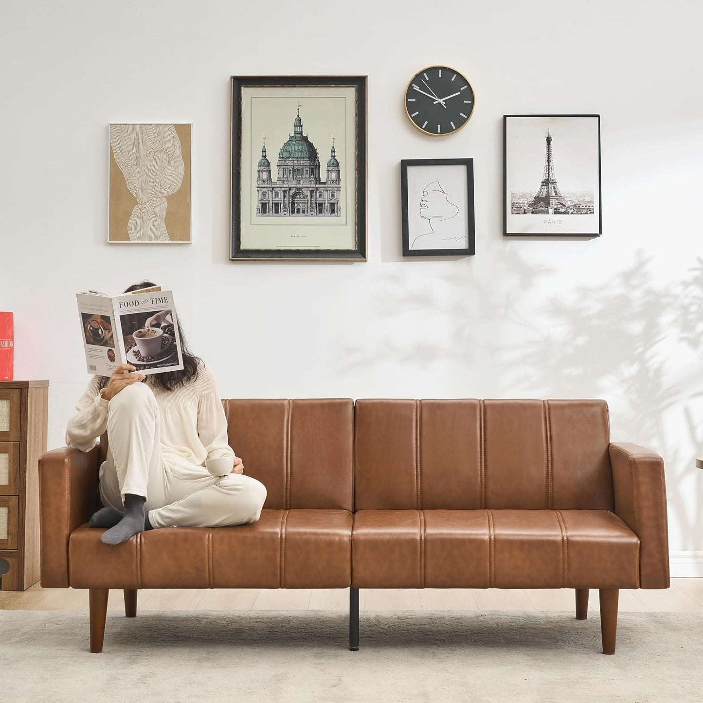 Garvee 75" Convertible PU Leather Sleeper Sofa