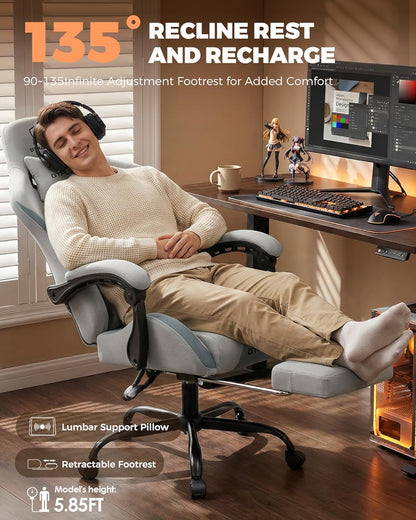 GTPLAYER Gaming Chair with Footrest, Pocket Spring Cushion & Lumbar Support, Mist Blue
