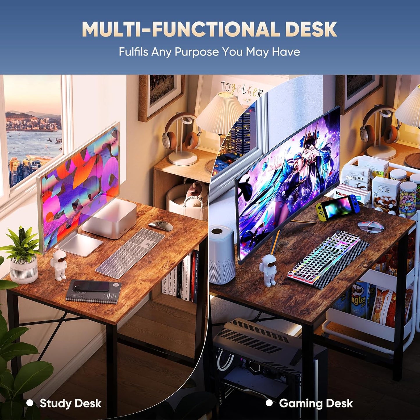 DUMOS 32" Home Office Desk, Rustic Brown | Compact Study & Gaming Table  (Color: Wood Brown)