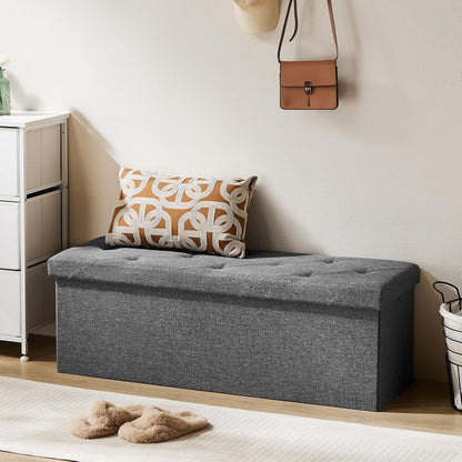 DUMOS 43" Folding Storage Ottoman Bench – Heavy Duty 660 lbs Capacity, Extra Thick Padded Seat | Large Storage Chest & Footrest for Bedroom, Living Room & Entryway (Grey)