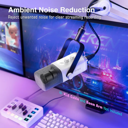 FIFINE AmpliGame AM8W Dynamic Gaming Microphone | XLR/USB, RGB, White