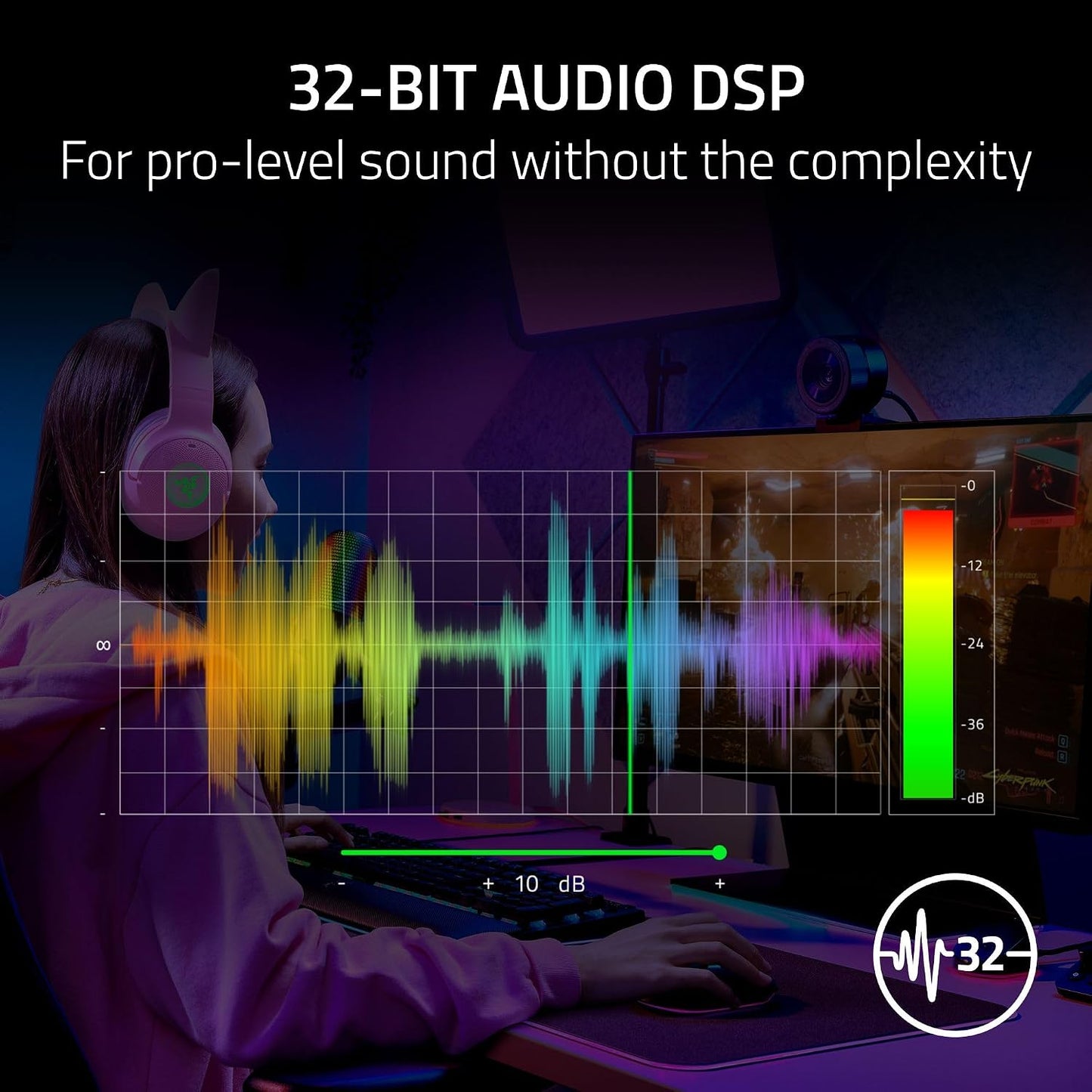 Razer Seiren V3 Chroma USB-C Gaming Microphone, AI Noise Isolation, RGB, Tap-to-Mute, Pink