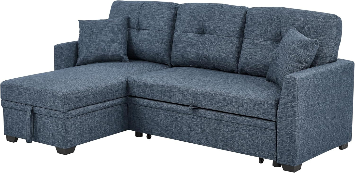 Ball & Cast 85" Convertible Sectional Sleeper Sofa with Storage Chaise (Blue)