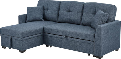 Ball & Cast 85" Convertible Sectional Sleeper Sofa with Storage Chaise (Blue)