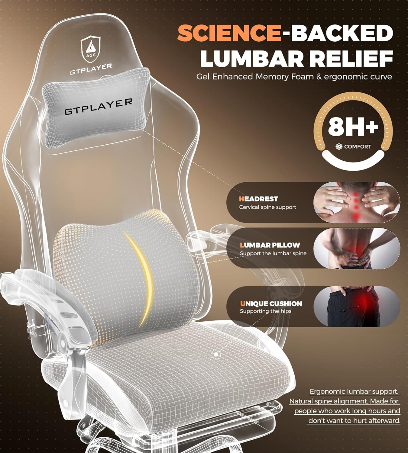 GTPLAYER Gaming Chair with Footrest, Pocket Spring Cushion & Lumbar Support, Mist Blue