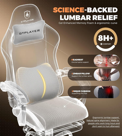 GTPLAYER Gaming Chair with Footrest, Pocket Spring Cushion & Lumbar Support, Mist Blue