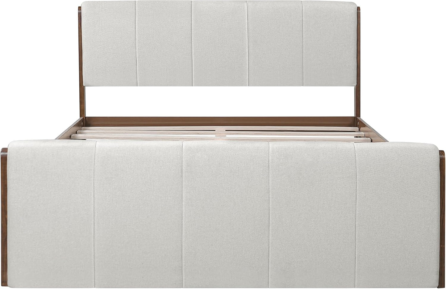Christopher Knight Home Jayne Queen Wood Platform Bed – Upholstered Headboard & Footboard, Gray/Walnut
