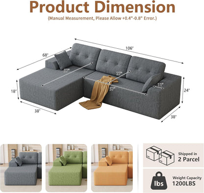Ball & Cast 106" L-Shaped Modular Sectional Sofa with Left-Facing Chaise (Chenille, Beige)