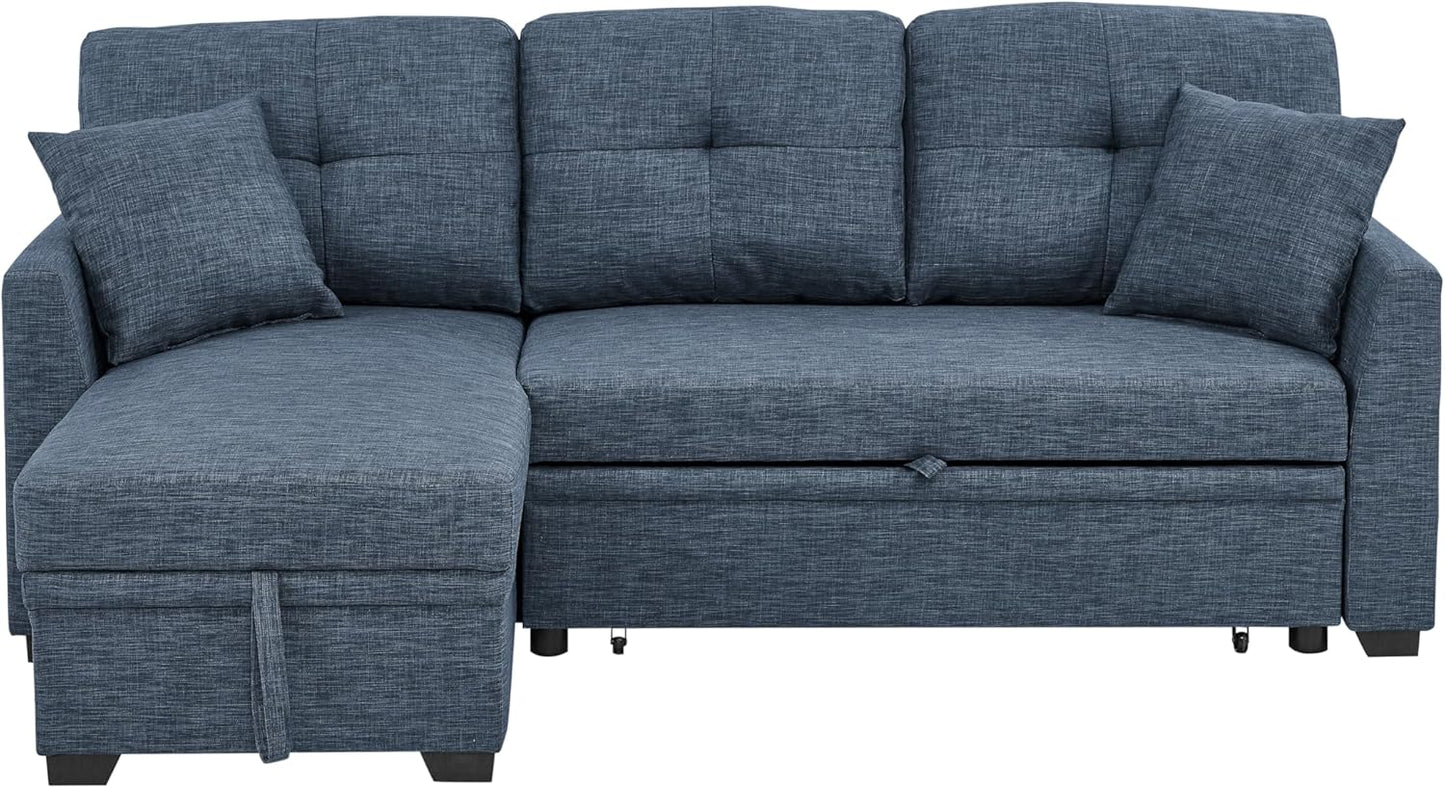 Ball & Cast 85" Convertible Sectional Sleeper Sofa with Storage Chaise (Blue)