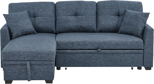 Ball & Cast 85" Convertible Sectional Sleeper Sofa with Storage Chaise (Blue)