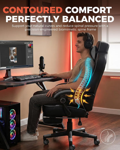 GTPLAYER Big & Tall Gaming Chair with High Back, Lumbar Support, 350 lbs, Sky Gray