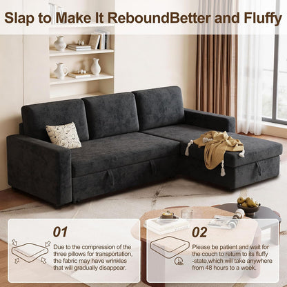 81" L-Shaped Convertible Sleeper Sofa: Pull-Out Bed & Hidden Storage Chaise (Dark Gray)