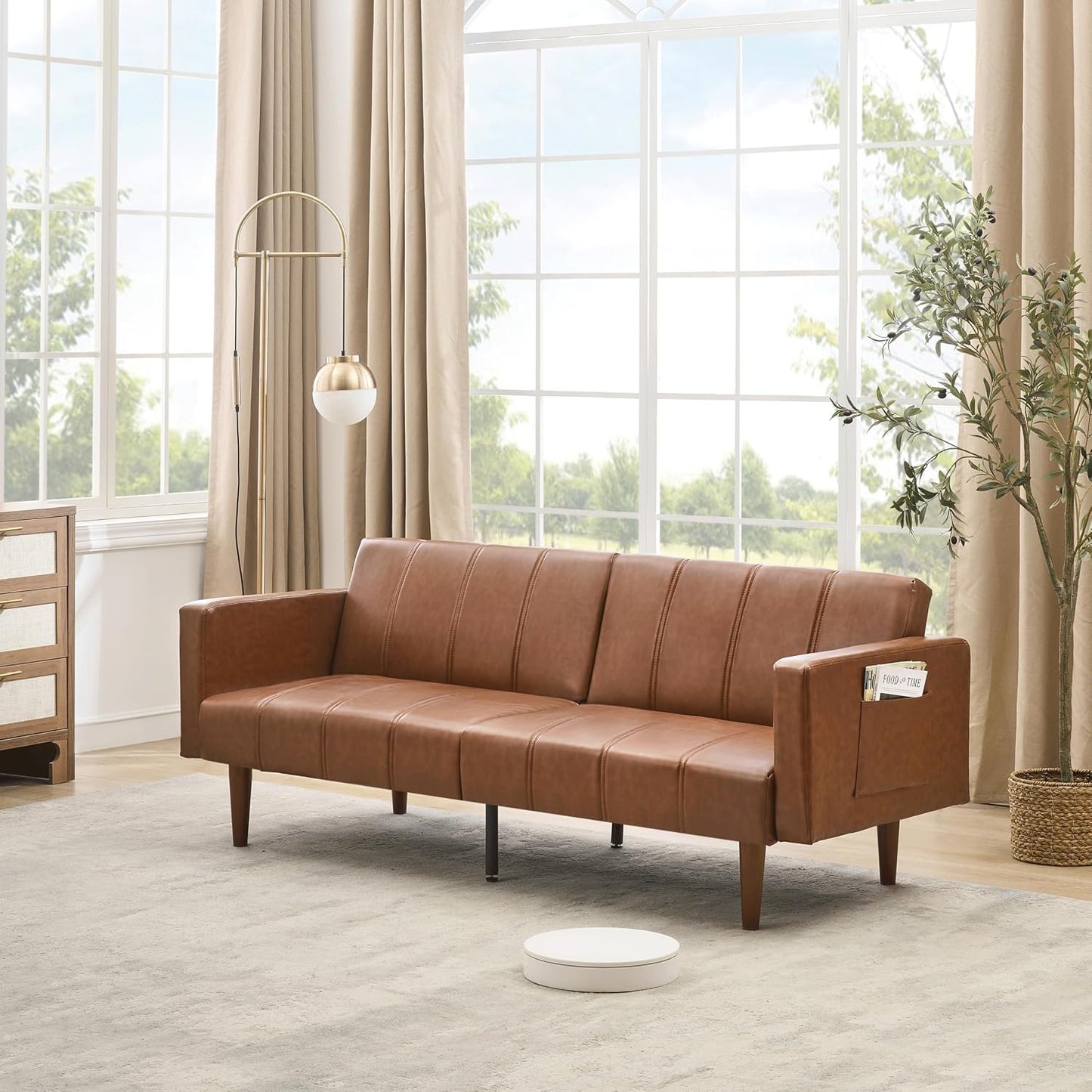 Garvee 75" Convertible PU Leather Sleeper Sofa