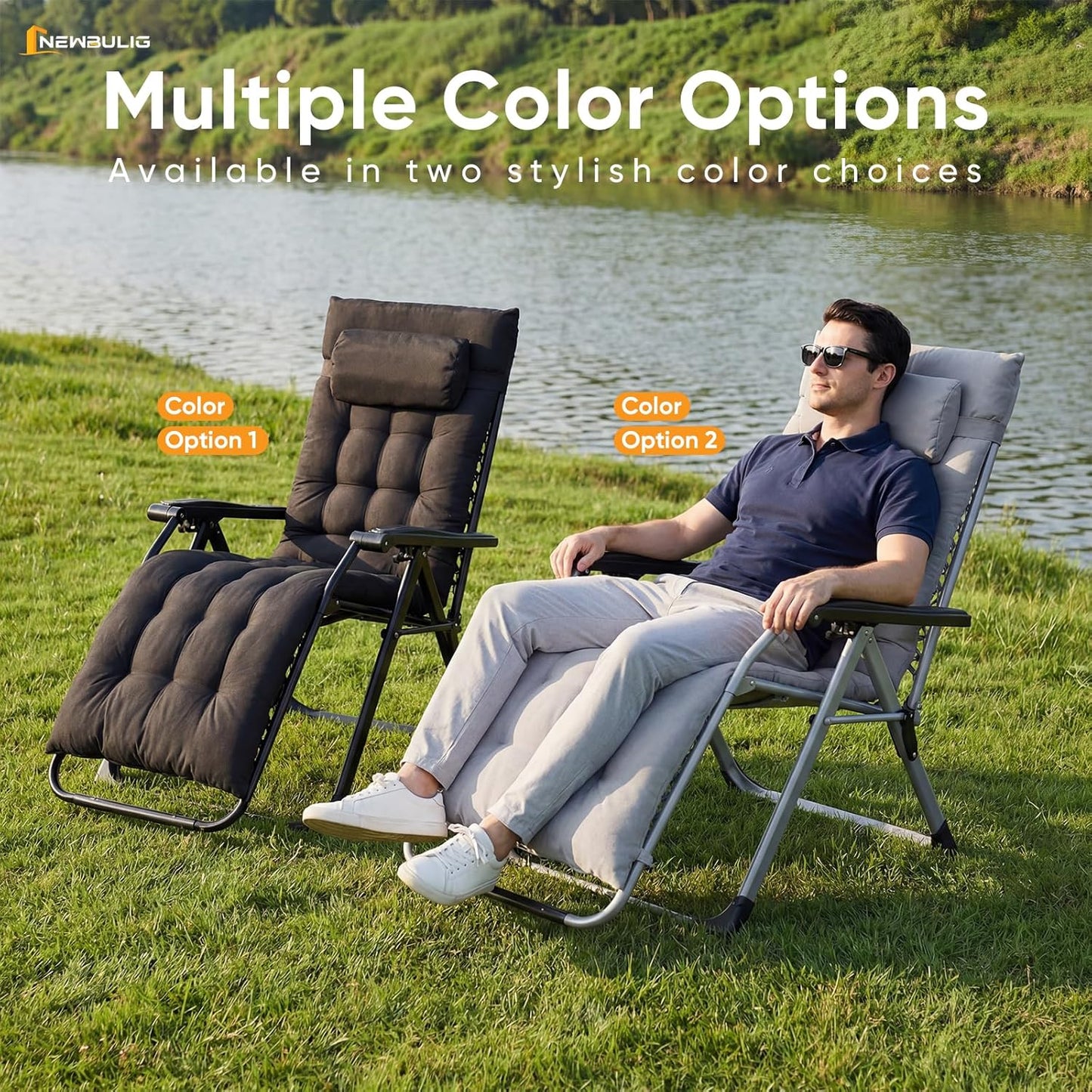 NEWBULIG Zero Gravity Recliner Chair with Cup Holder Tray & Removable Cushion – Black