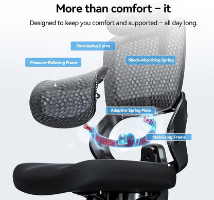 SIHOO B100 SE Ergonomic Office Chair with Adaptive Lumbar Support & Flip-Up Armrests, Jet Black
