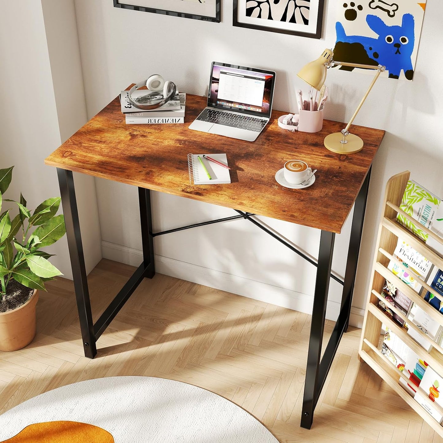 DUMOS 32" Home Office Desk, Rustic Brown | Compact Study & Gaming Table  (Color: Wood Brown)