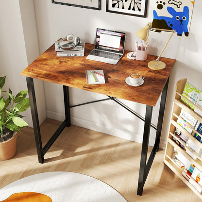 DUMOS 32" Home Office Desk, Rustic Brown | Compact Study & Gaming Table  (Color: Wood Brown)