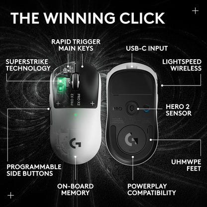 Logitech G PRO X2 SUPERSTRIKE Wireless Gaming Mouse, 61g, Black/White