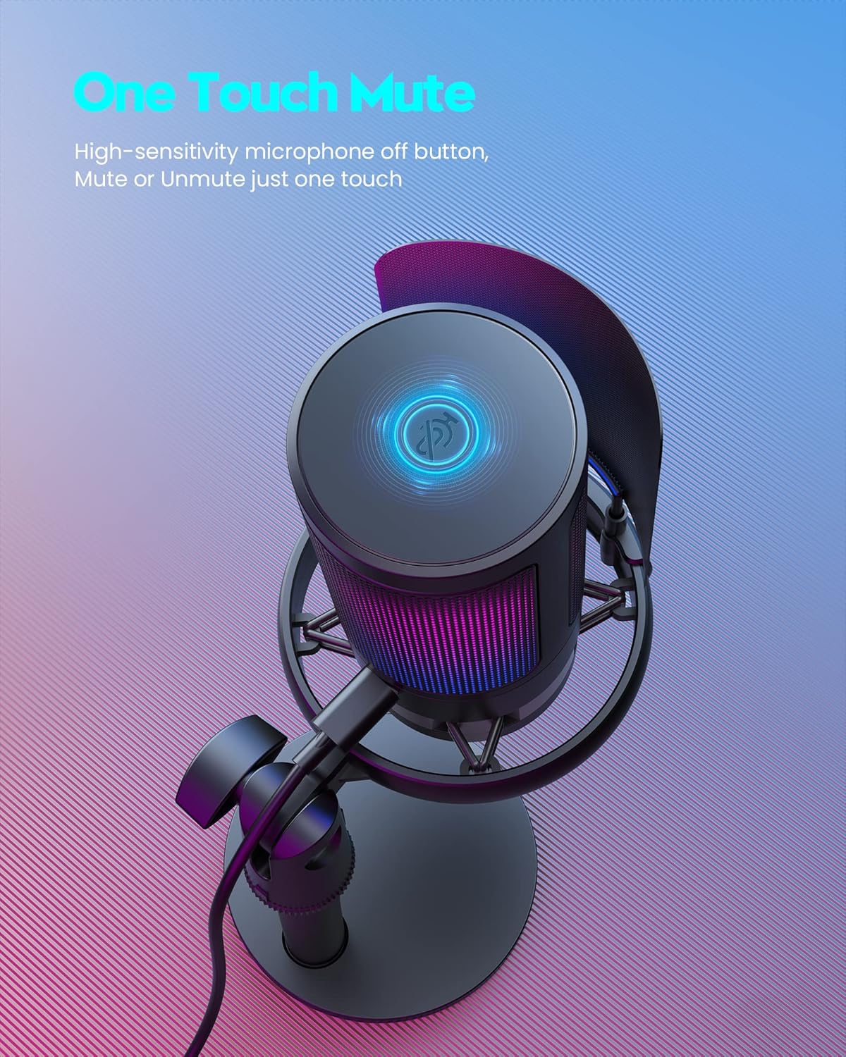 USB Gaming Microphone for PC & PS5, RGB Condenser Mic with Mute & Pop Filter