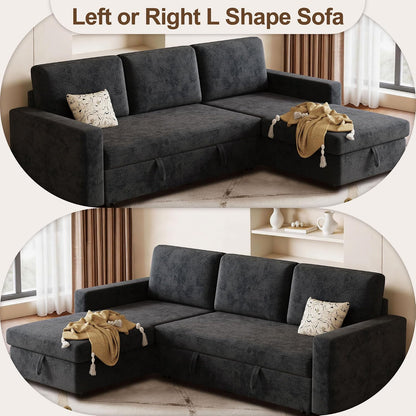81" L-Shaped Convertible Sleeper Sofa: Pull-Out Bed & Hidden Storage Chaise (Dark Gray)