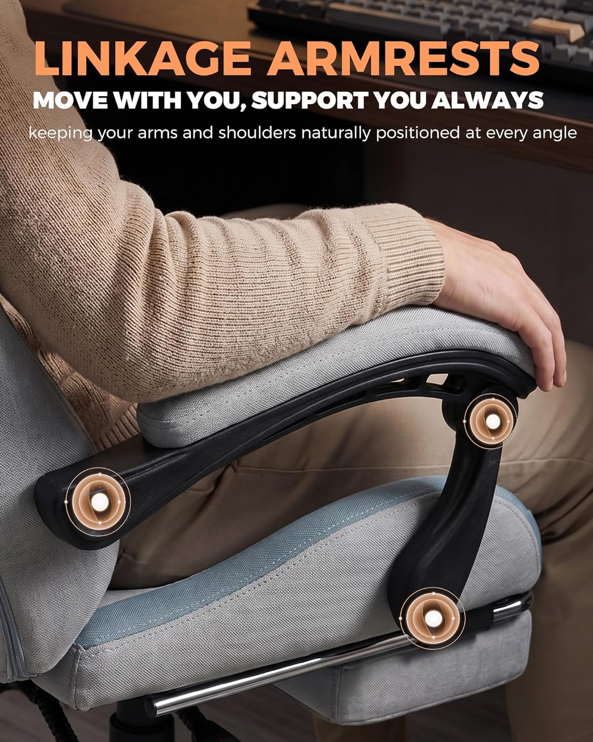 GTPLAYER Gaming Chair with Footrest, Pocket Spring Cushion & Lumbar Support, Mist Blue