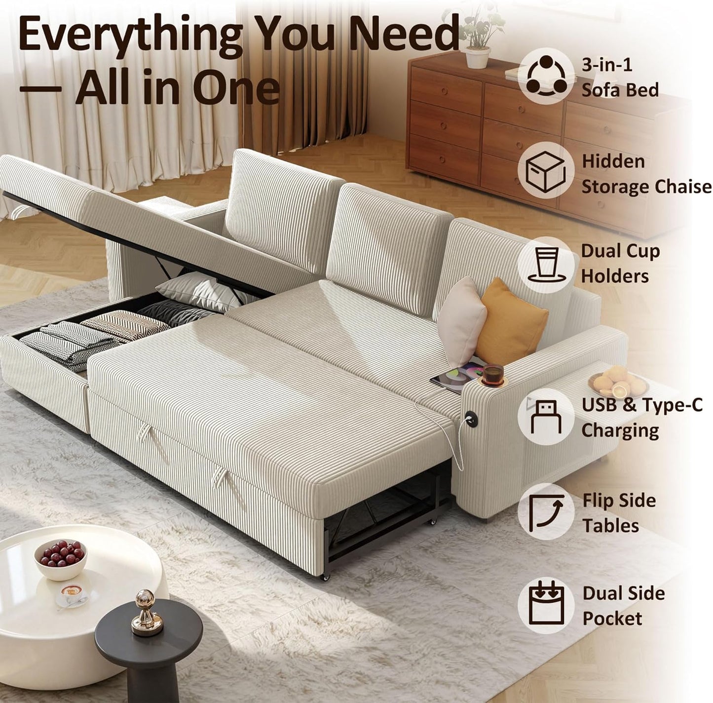 Ball & Cast® 80" L-Shaped Sleeper Sectional with Storage