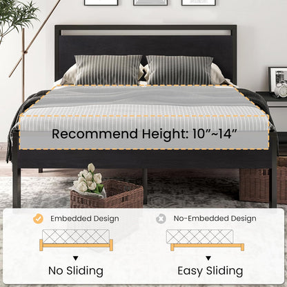 SHA CERLIN Full Size Metal Bed Frame with Wooden Headboard & Footboard – Black Oak, 12" Storage, Noise-Free