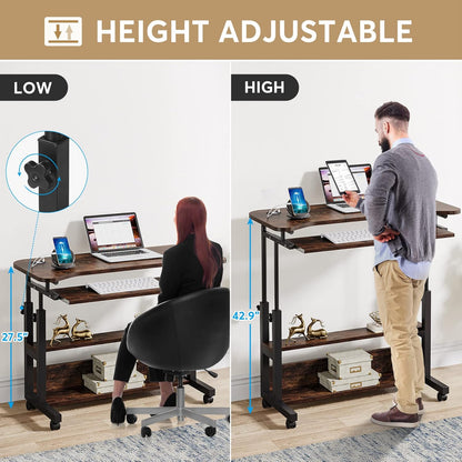 Tribesigns Mobile Standing Desk with Power Outlet & USB Charging – Adjustable Laptop Cart with Keyboard Tray