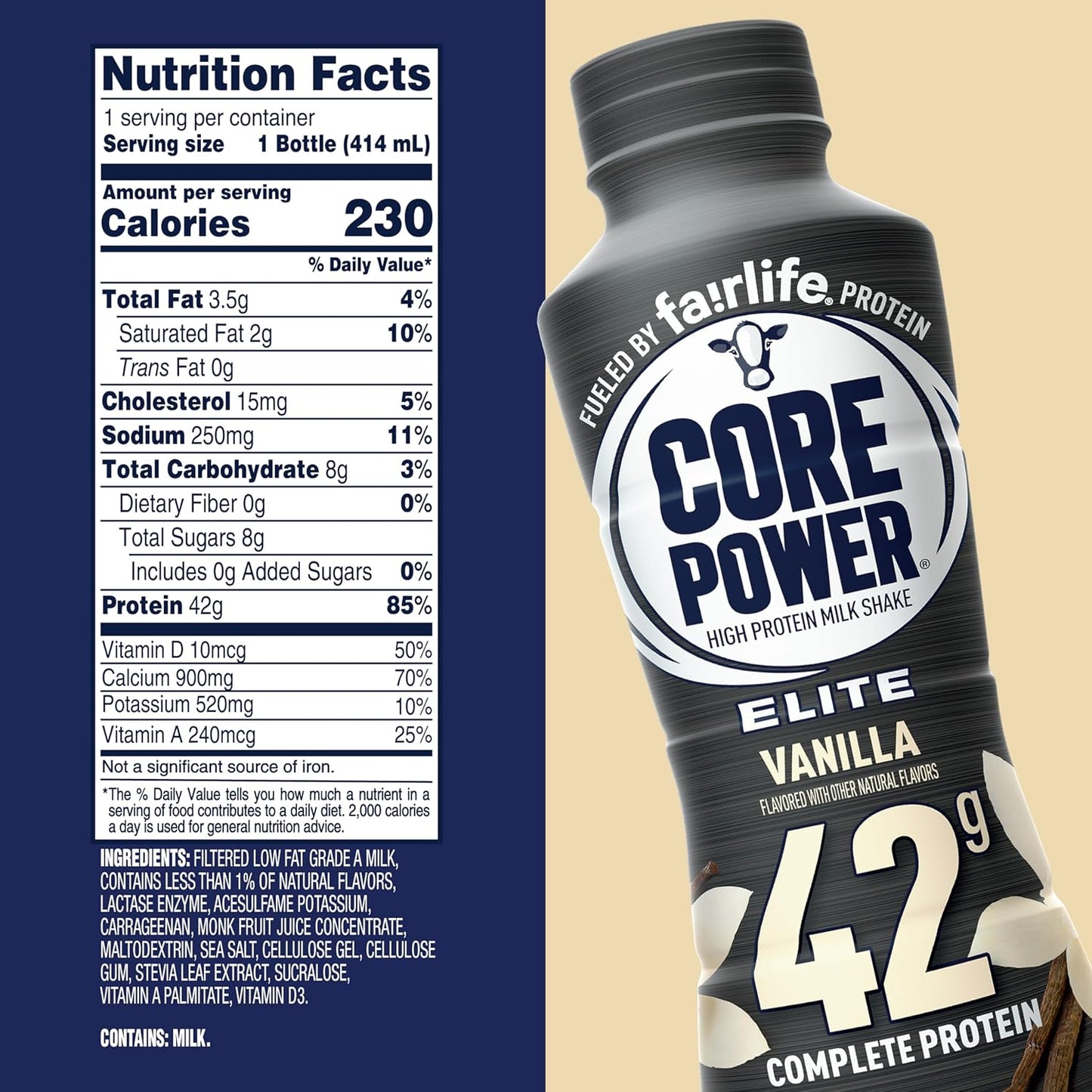 Core Power Elite High Protein Shake, Vanilla, 42g Bottle, 14oz, 12 Pack