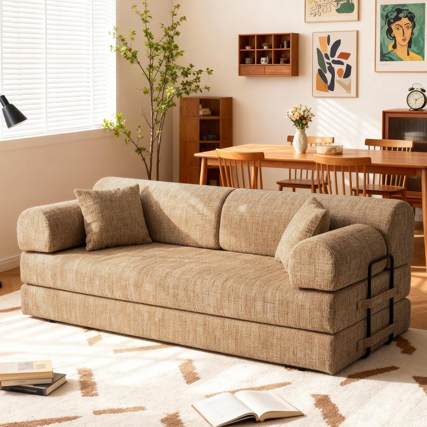 KEIKI 78" 4-in-1 Convertible Sleeper Chair & Loveseat Bed (Ochre Corduroy)