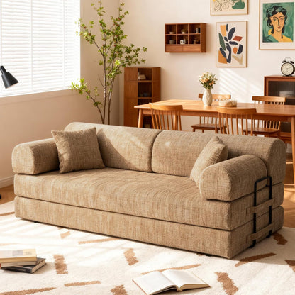 KEIKI 78" 4-in-1 Convertible Sleeper Chair & Loveseat Bed (Ochre Corduroy)