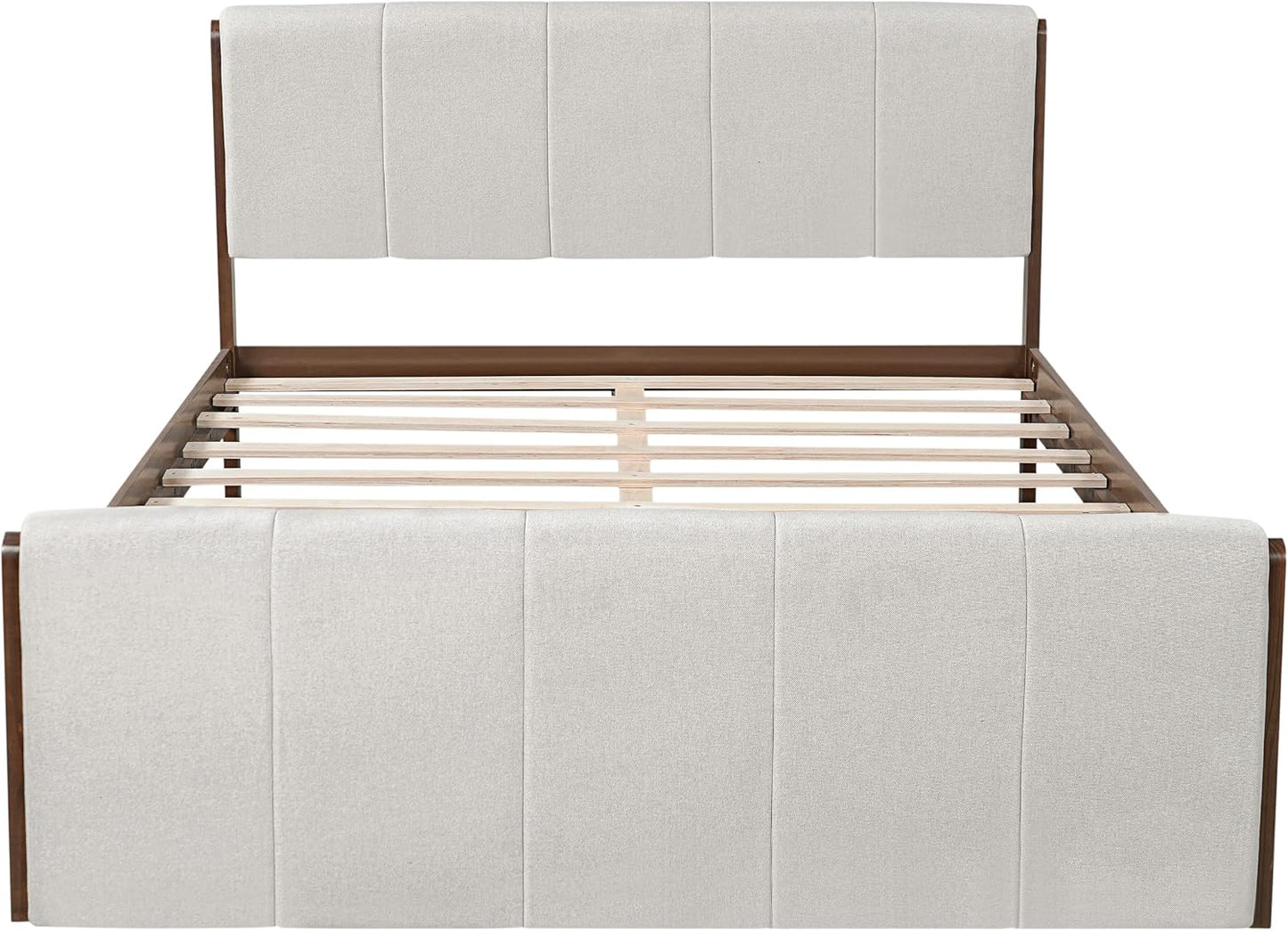 Christopher Knight Home Jayne Queen Wood Platform Bed – Upholstered Headboard & Footboard, Gray/Walnut