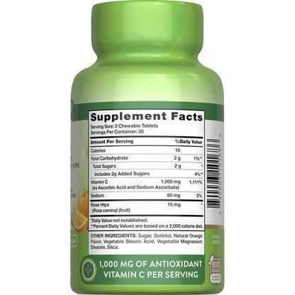Nature’s Truth® Chewable Vitamin C 1000 mg with Wild Rose Hips – Orange Flavor, 60 Tablets