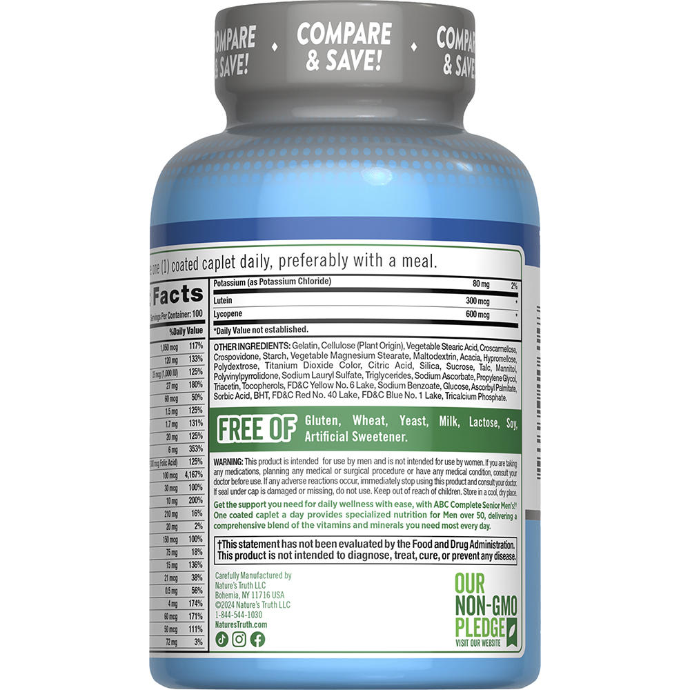Nature’s Truth ABC Complete Senior Men’s 50+ Daily Multivitamin Caplets, 100 Ct