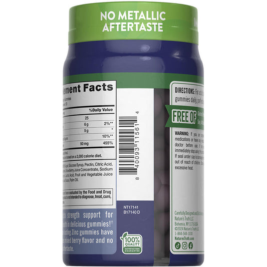 Nature’s Truth Extra Strength Zinc Immune Support Gummies – 50 mg, 60 Count