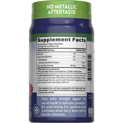 Nature’s Truth Extra Strength Zinc Immune Support Gummies – 50 mg, 60 Count