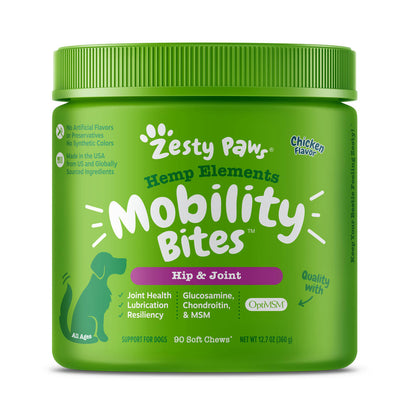 Zesty Paws® Hemp Elements™ Mobility Bites™ Chicken Soft Chews for Dogs – 90 Count