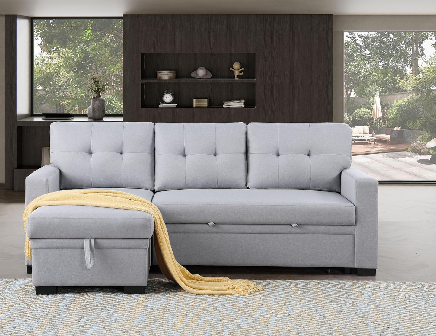 Ball & Cast 82" Upholstered Pull-Out Sleeper Sectional Couch with Storage Chaise