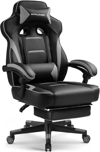 GTPLAYER Big & Tall Gaming Chair with High Back, Lumbar Support, 350 lbs, Sky Gray
