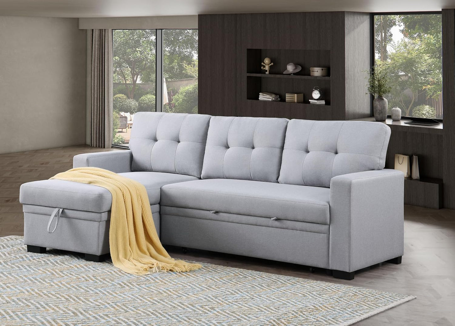 Ball & Cast 82" Upholstered Pull-Out Sleeper Sectional Couch with Storage Chaise
